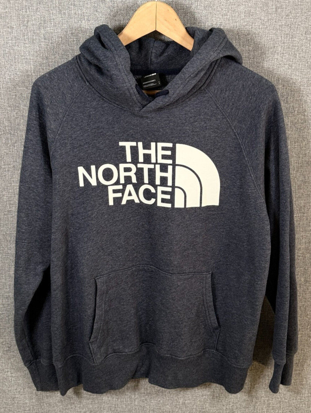 The North Face Womens Hoodie Size Small Navy Blue Heather Logo Sweatshirt